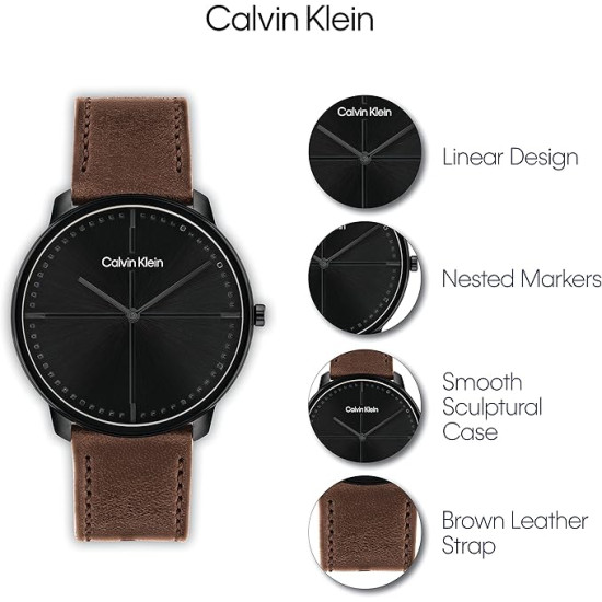 Calvin Klein Ρολόι Μπαταρίας με Δερμάτινο Λουράκι σε Καφέ χρώμα 25200155 40 mm Calvin Klein Ρολόι Μπαταρίας με Δερμάτινο Λουράκι σε Καφέ χρώμα 25200155 40 mm