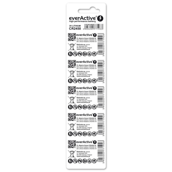 Lithium battery mini everActive CR2450 5 pcs. Lithium battery mini everActive CR2450 5 pcs.