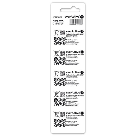 Lithium battery mini everActive CR2025 - blister 5 pcs. Lithium battery mini everActive CR2025 - blister 5 pcs.