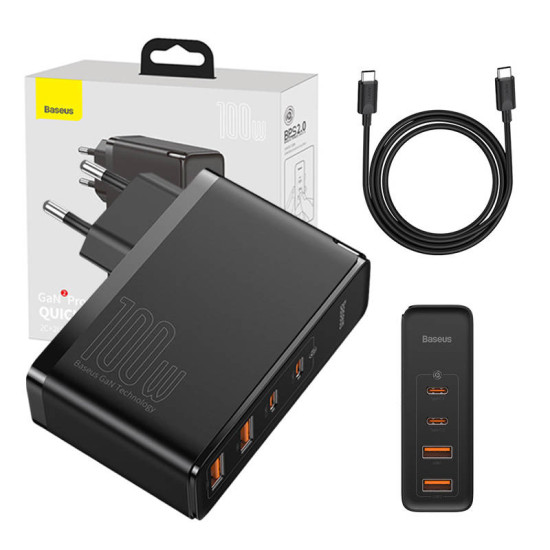 Baseus Φορτιστής Ταξιδιού GaN2 Pro Quick 2xUSB + 2xUSB-C 100W EU (Μαύρο) Baseus Φορτιστής Ταξιδιού GaN2 Pro Quick 2xUSB + 2xUSB-C 100W EU (Μαύρο)