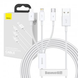 Baseus Καλώδιο USB 3σε1 Superior Series, USB σε MicroUSB / USB-C / Lightning, 3.5A, 1.5 m (Λευκό)