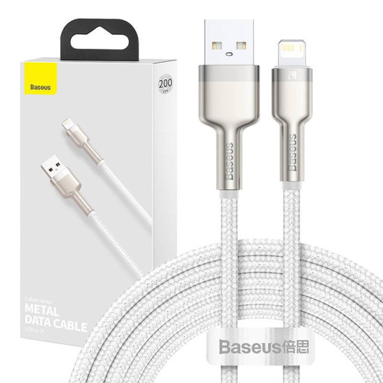 Baseus Καλώδιο USB σε Lightning Cafule Metal Braided, 2.4A, 2m (Λευκό) Baseus Καλώδιο USB σε Lightning Cafule Metal Braided, 2.4A, 2m (Λευκό)