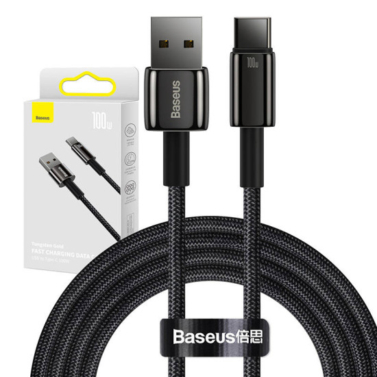 Baseus Καλώδιο USB σε USB-C Tungsten Gold, 100W, 2m (Μαύρο) Baseus Καλώδιο USB σε USB-C Tungsten Gold, 100W, 2m (Μαύρο)