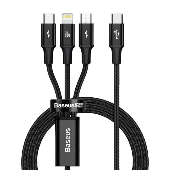 Baseus Καλώδιο 3 σε 1 USB-C για M+L+T Rapid Series, 20W, 1.5m (Μαύρο) Baseus Καλώδιο 3 σε 1 USB-C για M+L+T Rapid Series, 20W, 1.5m (Μαύρο)