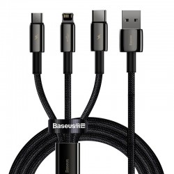 Baseus Καλώδιο USB 3σε1 Tungsten Gold, USB σε MicroUSB/USB-C/Lightning, 3.5A, 1.5m (Μαύρο)