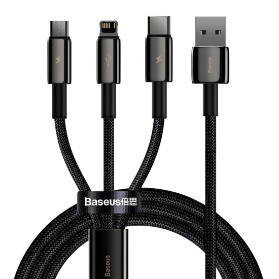 Baseus Καλώδιο USB 3σε1 Tungsten Gold, USB σε MicroUSB/USB-C/Lightning, 3.5A, 1.5m (Μαύρο) Baseus Καλώδιο USB 3σε1 Tungsten Gold, USB σε MicroUSB/USB-C/Lightning, 3.5A, 1.5m (Μαύρο)