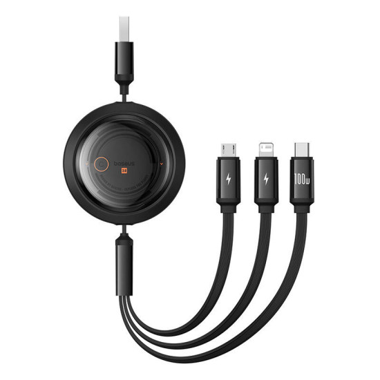 3-in-1 Baseus Free2Draw USB to M+L+C 100W cable, 1.1 m (black) 3-in-1 Baseus Free2Draw USB to M+L+C 100W cable, 1.1 m (black)