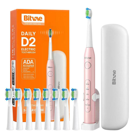Sonic toothbrush with tips set, holder and case D2 (pink) Sonic toothbrush with tips set, holder and case D2 (pink)