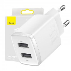 Baseus Φορτιστής Compact Quick Charger, 2xUSB, 10.5W (Λευκό)