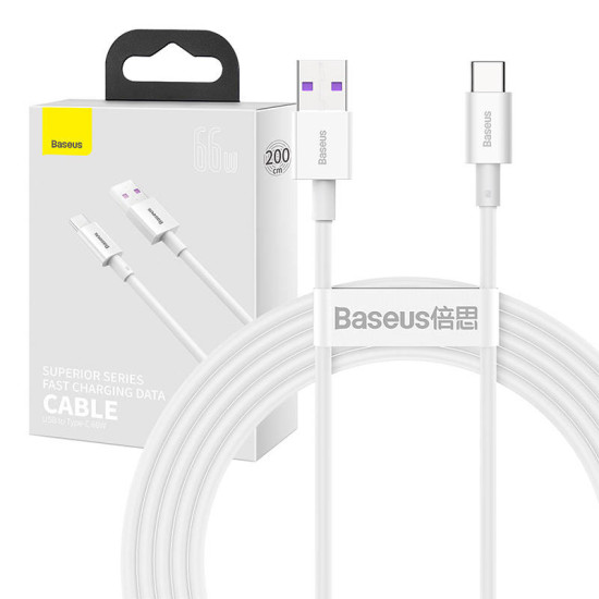 Baseus Καλώδιο USB σε USB-C Superior Series, 66W, 2m (Λευκό) Baseus Καλώδιο USB σε USB-C Superior Series, 66W, 2m (Λευκό)