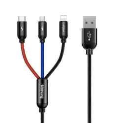 Baseus Καλώδιο 3σε1 USB-C/Lightning/MicroUSB 3.5A 0.3m (Μαύρο)