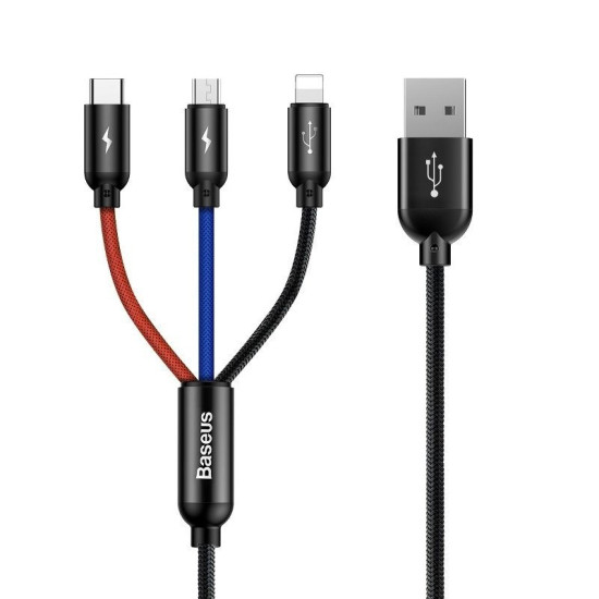 Baseus Καλώδιο 3σε1 USB-C/Lightning/MicroUSB 3.5A 0.3m (Μαύρο) Baseus Καλώδιο 3σε1 USB-C/Lightning/MicroUSB 3.5A 0.3m (Μαύρο)