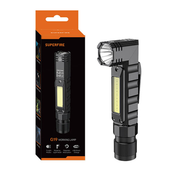 Πολυλειτουργικός φακός Superfire G19 – 200 lm, USB, 5 λειτουργίες, 200 μ. Πολυλειτουργικός φακός Superfire G19 – 200 lm, USB, 5 λειτουργίες, 200 μ.