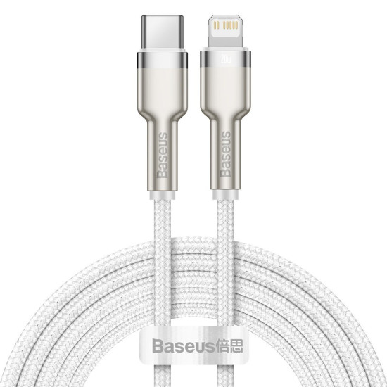 Baseus Καλώδιο USB-C σε Lightning Cafule Metal Braided, PD, 20W, 2m (Λευκό) Baseus Καλώδιο USB-C σε Lightning Cafule Metal Braided, PD, 20W, 2m (Λευκό)