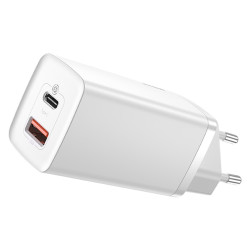 Baseus Φορτιστής Ταχείας Φόρτισης GaN2 Lite USB+USB-C 65W EU (Λευκό)