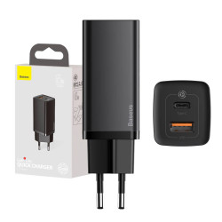 Baseus Φορτιστής Ταχείας Φόρτισης GaN2 Lite USB+USB-C 65W EU (Μαύρο)