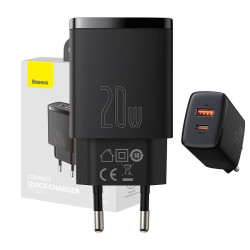 Baseus Φορτιστής Compact Quick Charger USB, USB-C 20W (Μαύρο)