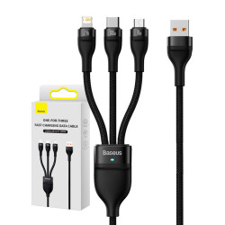 Baseus Καλώδιο USB 3σε1 Flash Series, USB-C+MicroUSB+Lightning, 100W, 1.2m (Μαύρο)