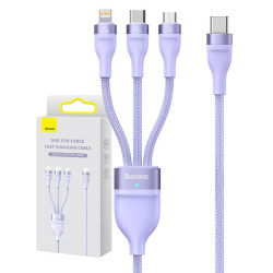 Baseus Καλώδιο USB 3σε1 Flash Series 2, USB-C/MicroUSB/Lightning, 100W, 1.5m (Λιλά)