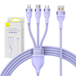 Baseus Καλώδιο USB 3σε1 Flash II Series, USB-C+MicroUSB+Lightning, 66W, 1.2m (Moβ)