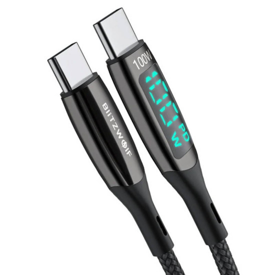 BlitzWolf Καλώδιο USB-C προς USB-C BW-TC23 με Οθόνη, 100W, 0.9m (Μαύρο) BlitzWolf Καλώδιο USB-C προς USB-C BW-TC23 με Οθόνη, 100W, 0.9m (Μαύρο)