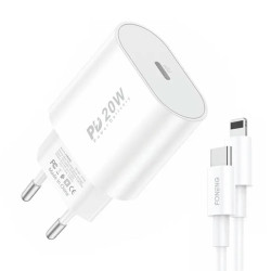 Foneng Φορτιστής EU39, 1x USB, PD 3.0 20W με Καλώδιο USB-C σε Lightning (Λευκό)