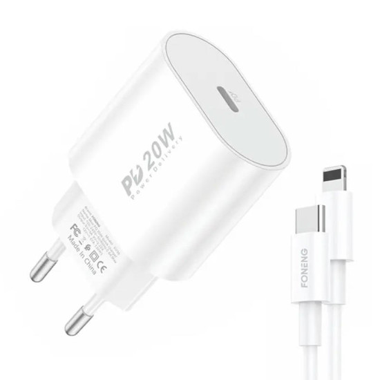 Foneng Φορτιστής EU39, 1x USB, PD 3.0 20W με Καλώδιο USB-C σε Lightning (Λευκό) Foneng Φορτιστής EU39, 1x USB, PD 3.0 20W με Καλώδιο USB-C σε Lightning (Λευκό)