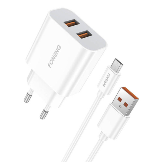 Fast charger Foneng 2x USB EU45 12W + USB Micro cable Fast charger Foneng 2x USB EU45 12W + USB Micro cable
