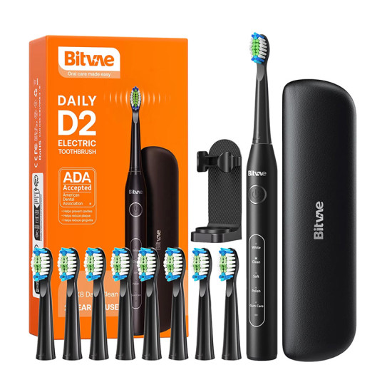 Sonic toothbrush with tips set and travel case D2 (black) Sonic toothbrush with tips set and travel case D2 (black)