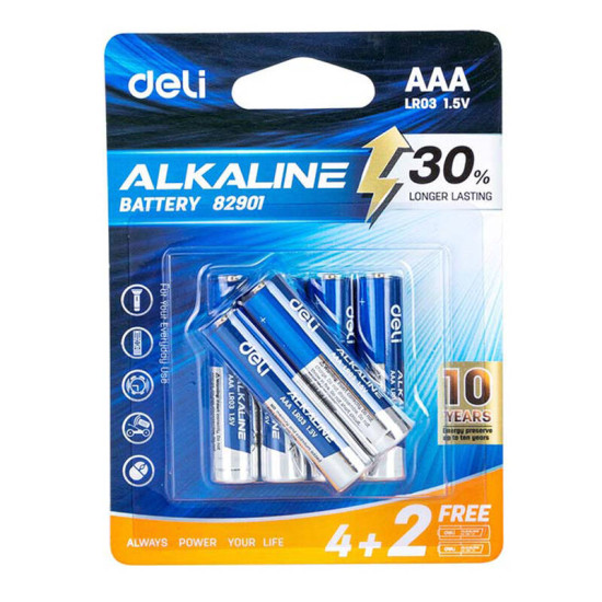 Alkaline batteries Deli AAA LR03 4+2pcs Alkaline batteries Deli AAA LR03 4+2pcs