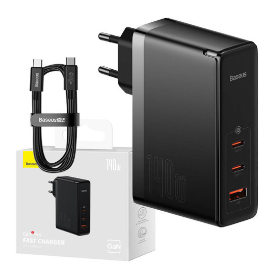 Baseus Φορτιστής GaN5 Pro 2xUSB-C + USB 140W (Μαύρο) Baseus Φορτιστής GaN5 Pro 2xUSB-C + USB 140W (Μαύρο)