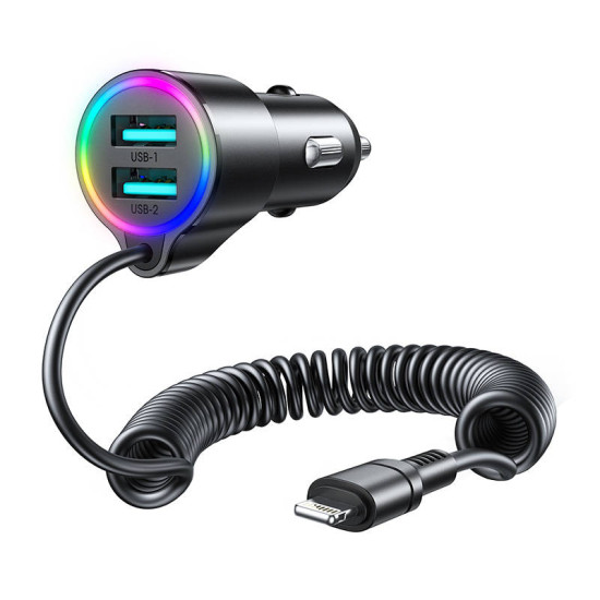 Car charger Joyroom JR-CL25, 2x USB + Lightning cable (black) Car charger Joyroom JR-CL25, 2x USB + Lightning cable (black)