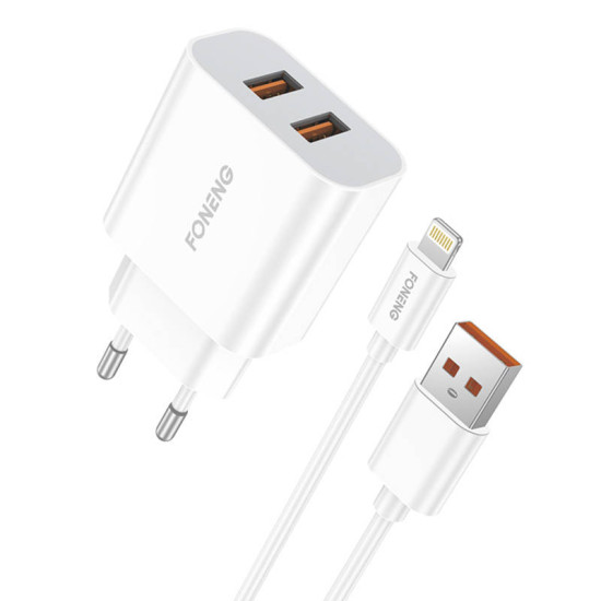Fast charger Foneng 2x USB EU45 12W + USB Lightning cable Fast charger Foneng 2x USB EU45 12W + USB Lightning cable