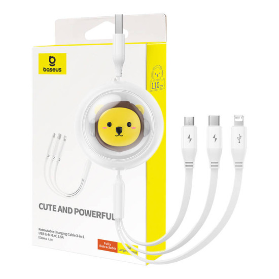 Baseus Καλώδιο 3σε1 USB σε USB-C/MicroUSB/Lightning, 3.5A, 1.1m (Λευκό) Baseus Καλώδιο 3σε1 USB σε USB-C/MicroUSB/Lightning, 3.5A, 1.1m (Λευκό)