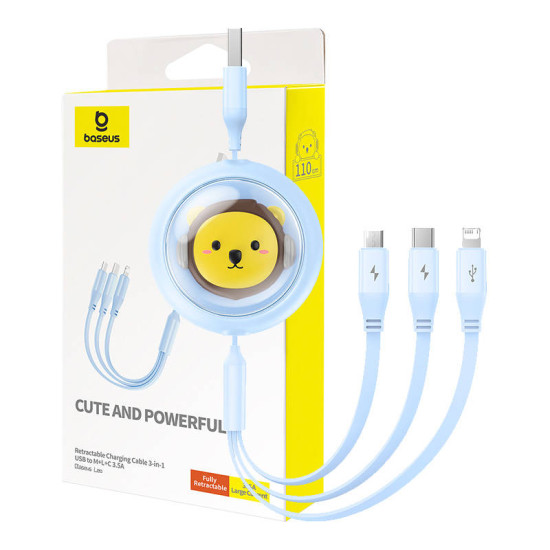 Baseus Καλώδιο 3σε1 USB σε USB-C/MicroUSB/Lightning, 3.5A, 1.1m (Γαλάζιο) Baseus Καλώδιο 3σε1 USB σε USB-C/MicroUSB/Lightning, 3.5A, 1.1m (Γαλάζιο)