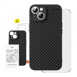 Baseus Μαγνητική Θήκη Synthetic Fiber για iPhone 15 Plus και Προστατευτικό Οθόνης Tempered Glass (Μαύρο)