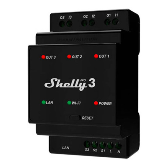 Shelly Pro 3 DIN Rail 3-channel Relay, WiFi/LAN Shelly Pro 3 DIN Rail 3-channel Relay, WiFi/LAN