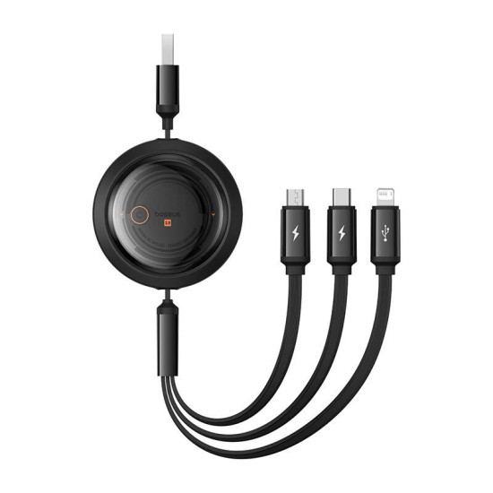 Fast Charging Cable 3in1 Baseus Free2Draw, USB to micro USB+USB-C+Lightning, 3.5A, 1.1m (black) Fast Charging Cable 3in1 Baseus Free2Draw, USB to micro USB+USB-C+Lightning, 3.5A, 1.1m (black)