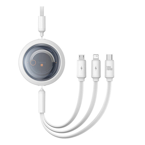 3-in-1 Baseus Free2Draw USB to M+L+C 100W cable, 1.1 m (white) 3-in-1 Baseus Free2Draw USB to M+L+C 100W cable, 1.1 m (white)