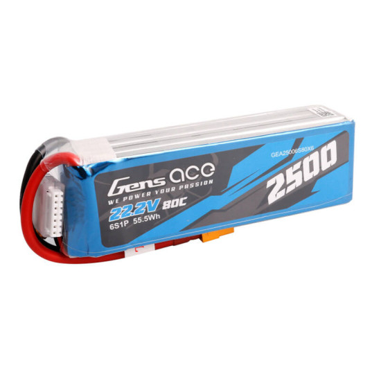 Gens ace 2500mAh 22.2V 80C 6S1P Lipo Battery Pack with XT60 plug Gens ace 2500mAh 22.2V 80C 6S1P Lipo Battery Pack with XT60 plug