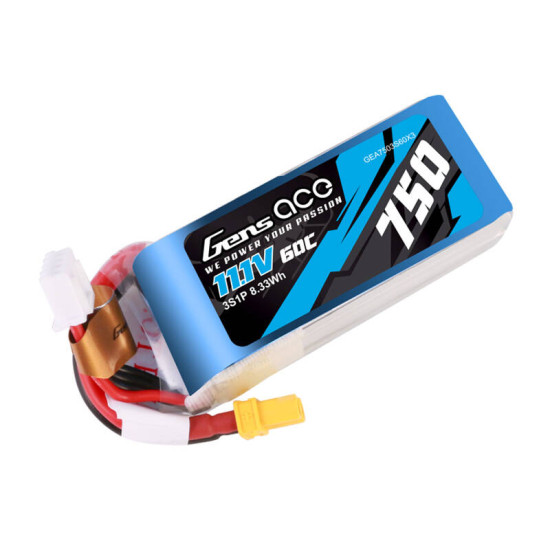 GENS ACE 750MAH 11.1V 60C 3S1P LIPO BATTERY PACK WITH XT30 GENS ACE 750MAH 11.1V 60C 3S1P LIPO BATTERY PACK WITH XT30