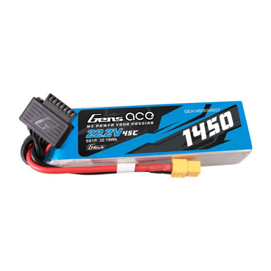 Gens Ace G-Tech 1450mAh 22.2V 45C 6S1P Lipo Battery Pack with XT60 Plug Gens Ace G-Tech 1450mAh 22.2V 45C 6S1P Lipo Battery Pack with XT60 Plug