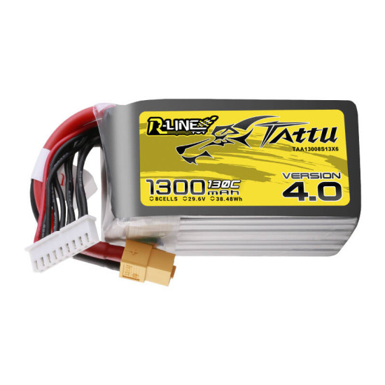 Tattu R-Line Version 4.0 1300mAh 29.6V 130C 8S1P Lipo Battery Pack with XT60 Plug Tattu R-Line Version 4.0 1300mAh 29.6V 130C 8S1P Lipo Battery Pack with XT60 Plug
