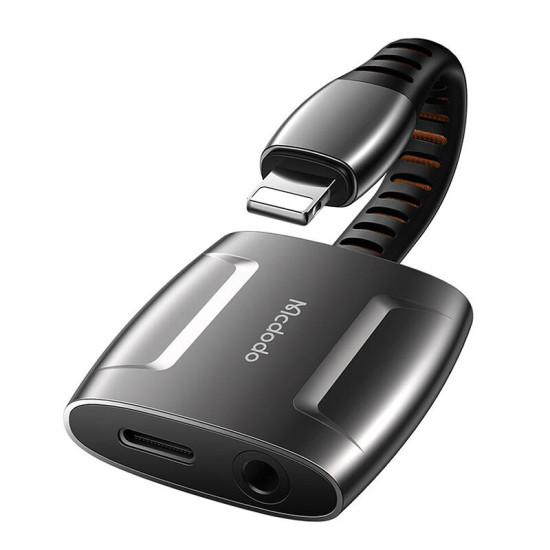 Lightning to Lightning + AUX 3.5mm mini jack adapter, Mcdodo CA-6340 (black) Lightning to Lightning + AUX 3.5mm mini jack adapter, Mcdodo CA-6340 (black)
