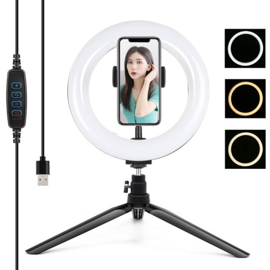 Tripod Mount Puluz with 20cm LED Ring Vlogging PKT3073B Tripod Mount Puluz with 20cm LED Ring Vlogging PKT3073B