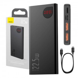 Baseus Powerbank Adaman Metal 10000mAh, 2xUSB, USB-C, Lightning, Micro USB 22.5W (Μαύρο)