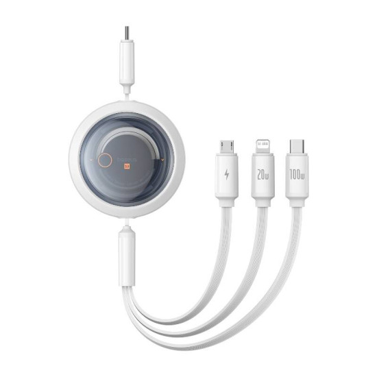 Fast Charging Cable 3in1 Baseus Free2Draw USB-C to USB-C/Lightning/Micro 100W, 1,1m (white) Fast Charging Cable 3in1 Baseus Free2Draw USB-C to USB-C/Lightning/Micro 100W, 1,1m (white)