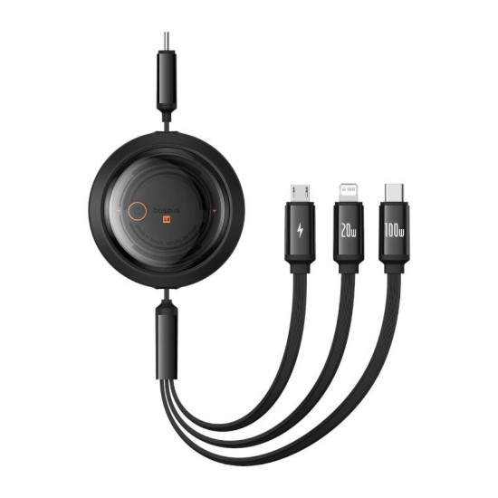 Fast Charging Cable 3in1 Baseus Free2Draw USB-C to USB-C/Lightning/Micro 100W, 1,1m (black) Fast Charging Cable 3in1 Baseus Free2Draw USB-C to USB-C/Lightning/Micro 100W, 1,1m (black)