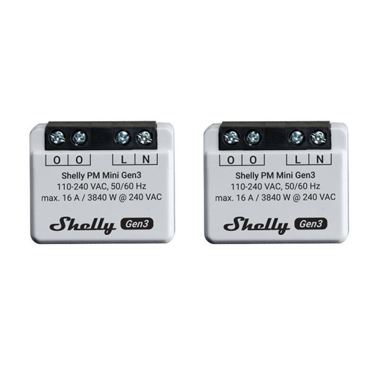 Shelly PM Mini Gen3 Set of 2 Controllers, WiFi/Bluetooth Shelly PM Mini Gen3 Set of 2 Controllers, WiFi/Bluetooth