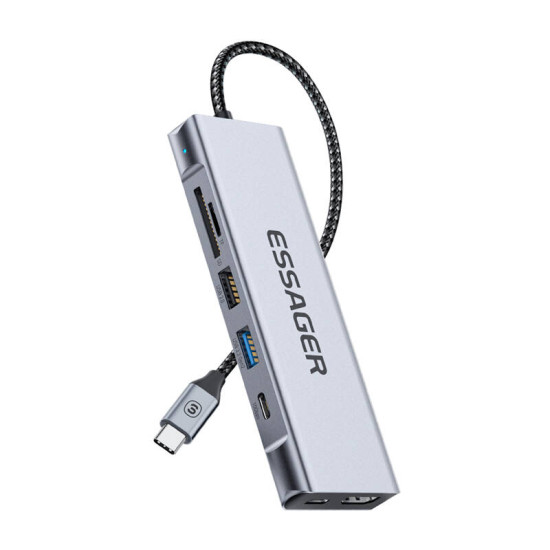 Docking Station, Essager, EHB08-QK0G-Z, HDMI, 2xUSB-A, SD card, TF card (gray) Docking Station, Essager, EHB08-QK0G-Z, HDMI, 2xUSB-A, SD card, TF card (gray)